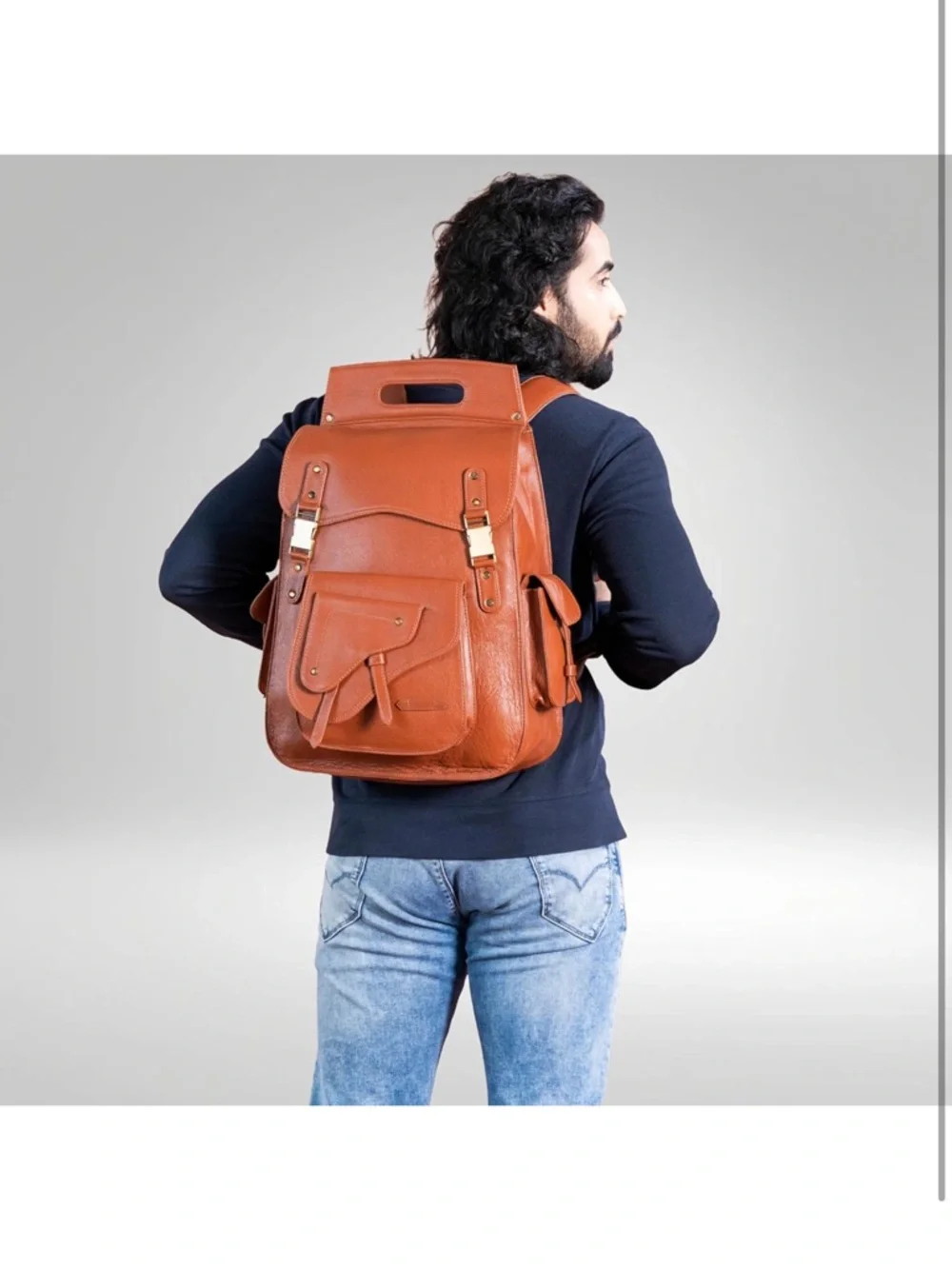 Handmade World Leather Tan Leather Backpack with Front Pocket